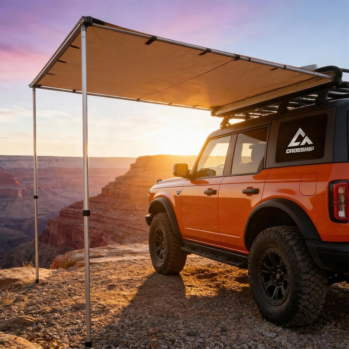 Vehicle Awning 8.2'X10' - Car Awning Roof Rack Pullout Sun Shade | Upgraded Twist-Lock Aluminum Poles, Vehicle 4X4 Side Canopy for SUV Truck Van Overlanding Camping, UV50+ Pu10000Mm Waterproof