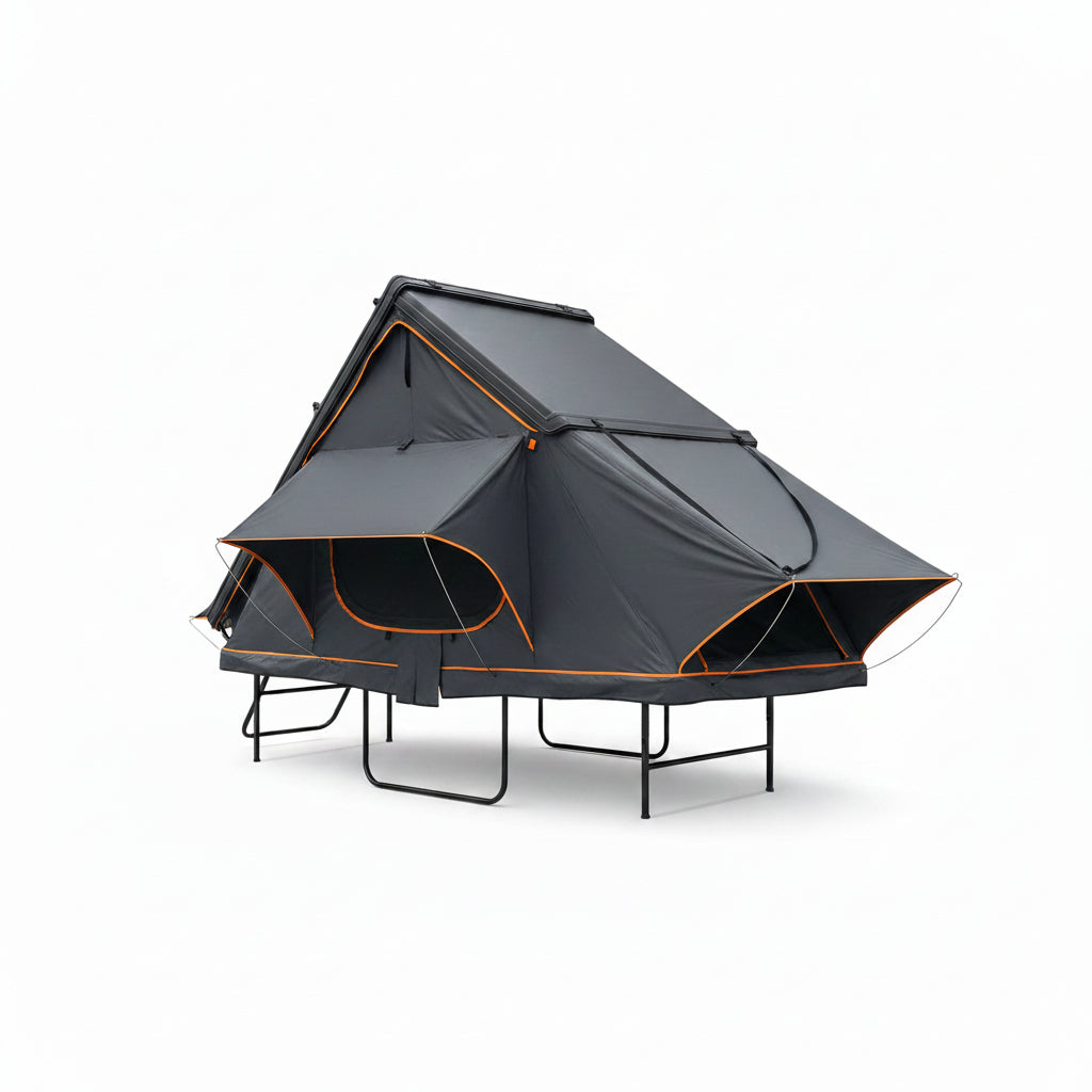 Adventurer Pro Rooftop Tent Hard Shell with Side Awning&Led Light Strip, 2-3 Person Roof Top Tent for 4 Season Camping, Aluminum Pop up Roof Tent for Truck Jeep SUV Van Trailer