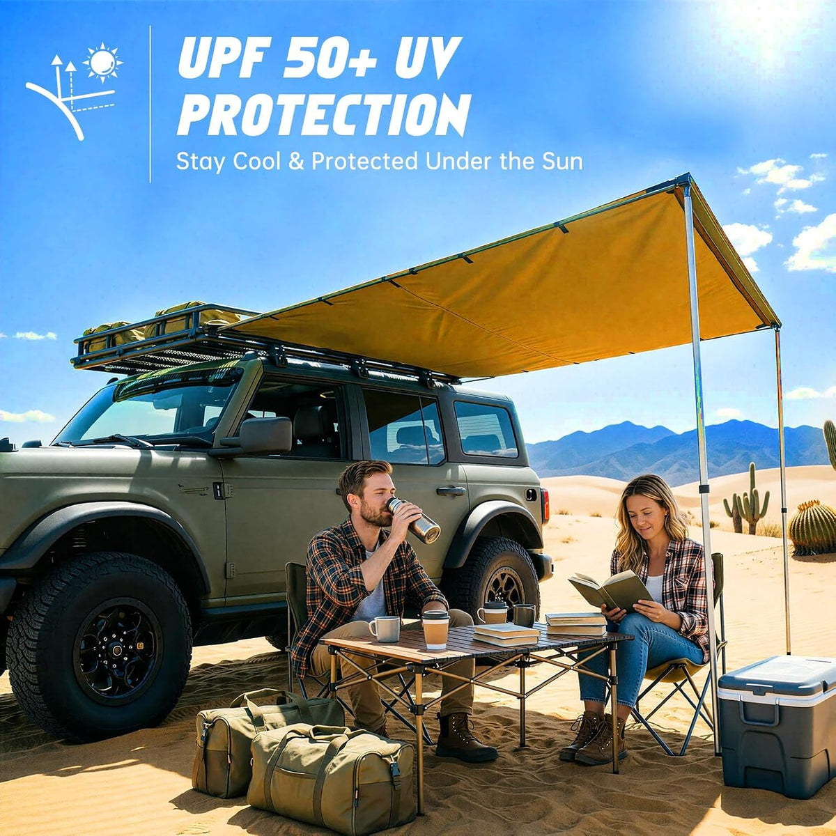 Vehicle Awning 8.2'X10' - Car Awning Roof Rack Pullout Sun Shade | Upgraded Twist-Lock Aluminum Poles, Vehicle 4X4 Side Canopy for SUV Truck Van Overlanding Camping, UV50+ Pu10000Mm Waterproof