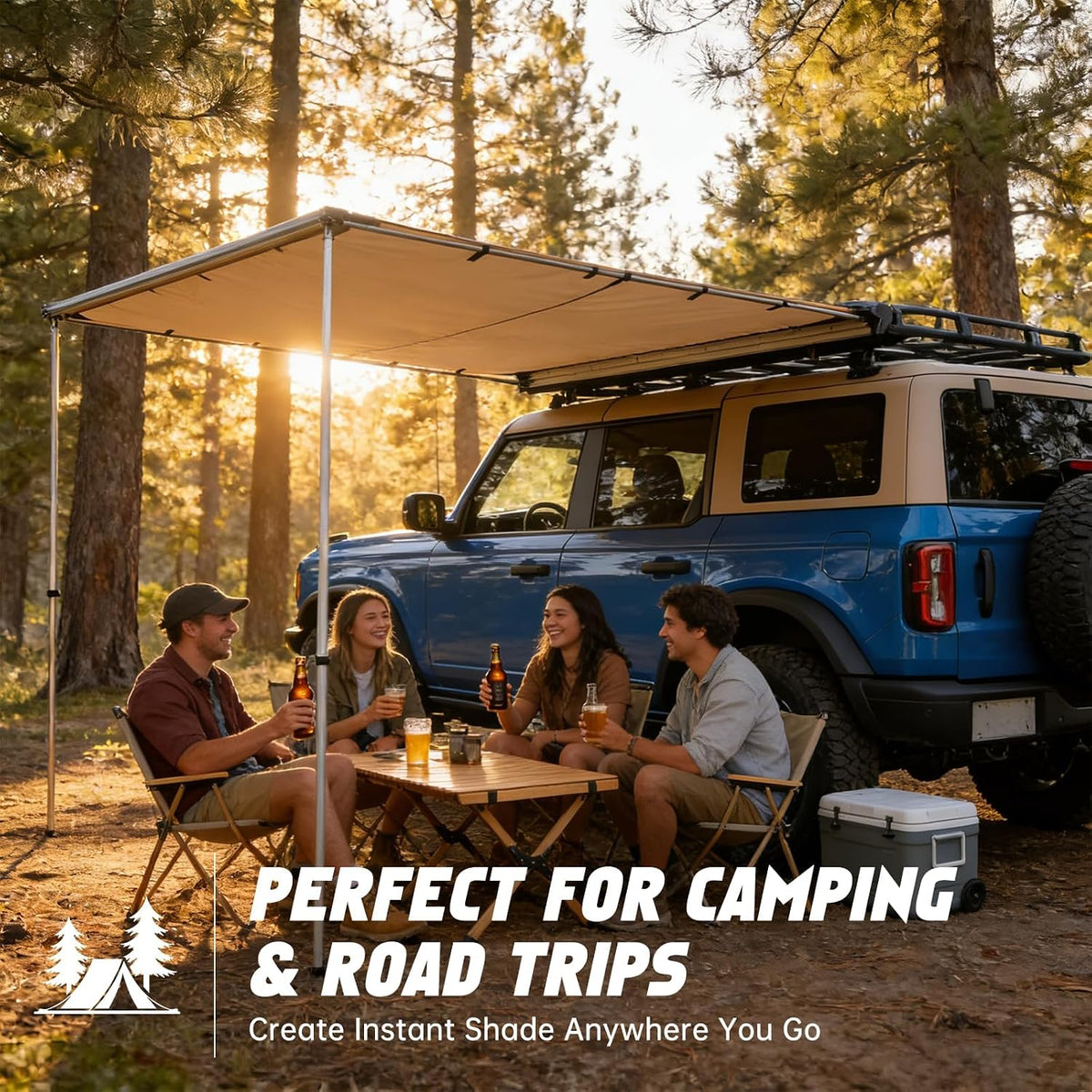 Vehicle Awning 8.2'X10' - Car Awning Roof Rack Pullout Sun Shade | Upgraded Twist-Lock Aluminum Poles, Vehicle 4X4 Side Canopy for SUV Truck Van Overlanding Camping, UV50+ Pu10000Mm Waterproof