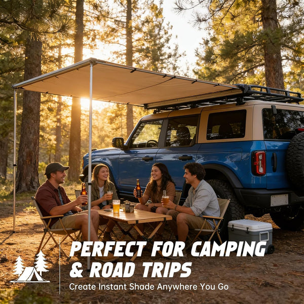 Vehicle Awning 8.2'X10' - Car Awning Roof Rack Pullout Sun Shade | Upgraded Twist-Lock Aluminum Poles, Vehicle 4X4 Side Canopy for SUV Truck Van Overlanding Camping, UV50+ Pu10000Mm Waterproof