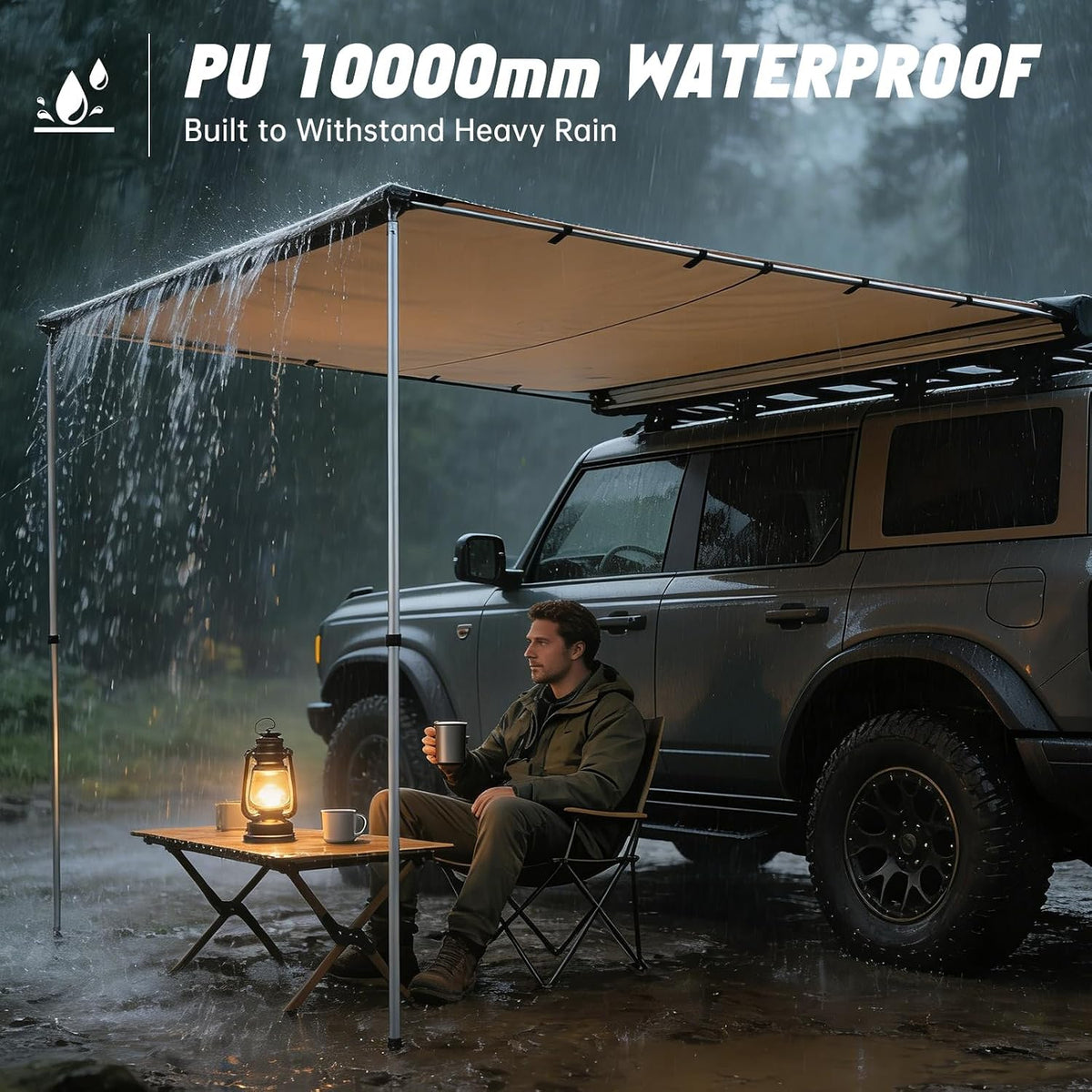 Vehicle Awning 8.2'X10' - Car Awning Roof Rack Pullout Sun Shade | Upgraded Twist-Lock Aluminum Poles, Vehicle 4X4 Side Canopy for SUV Truck Van Overlanding Camping, UV50+ Pu10000Mm Waterproof