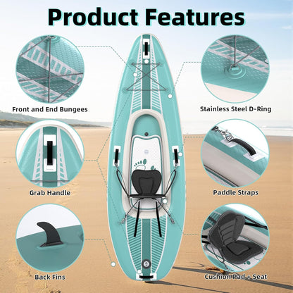 1-Person Inflatable Kayak with Drop-Stitch Floor, Lightweight, Portable, Durable Solo Kayak for Fishing, Touring, and Recreational Paddling, Blue (HIN Included)