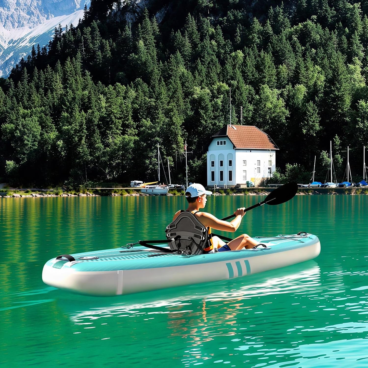 1-Person Inflatable Kayak with Drop-Stitch Floor, Lightweight, Portable, Durable Solo Kayak for Fishing, Touring, and Recreational Paddling, Blue (HIN Included)