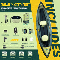 Inflatable Touring Kayak 1-Person & 2-Person with Waterproof Seat & Full Accessory Kit, Lightweight Recreational Kayak for Lake, River & Fishing