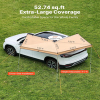 270 Degree Awning, 52 Sq.Ft Driver Side Vehicle Awning, UV50+ Waterproof Car Side Awnings with Carry Bag, All-Weather Overland Awnings Car Shelter for SUV Van Truck Camping