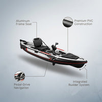 Inflatable Kayak with Pedal System, 12Ft Premium PVC Fishing Kayak, Portable & Lightweight with Rudder System, Aluminum Seat, and Accessories Included (HIN Included) — infographic