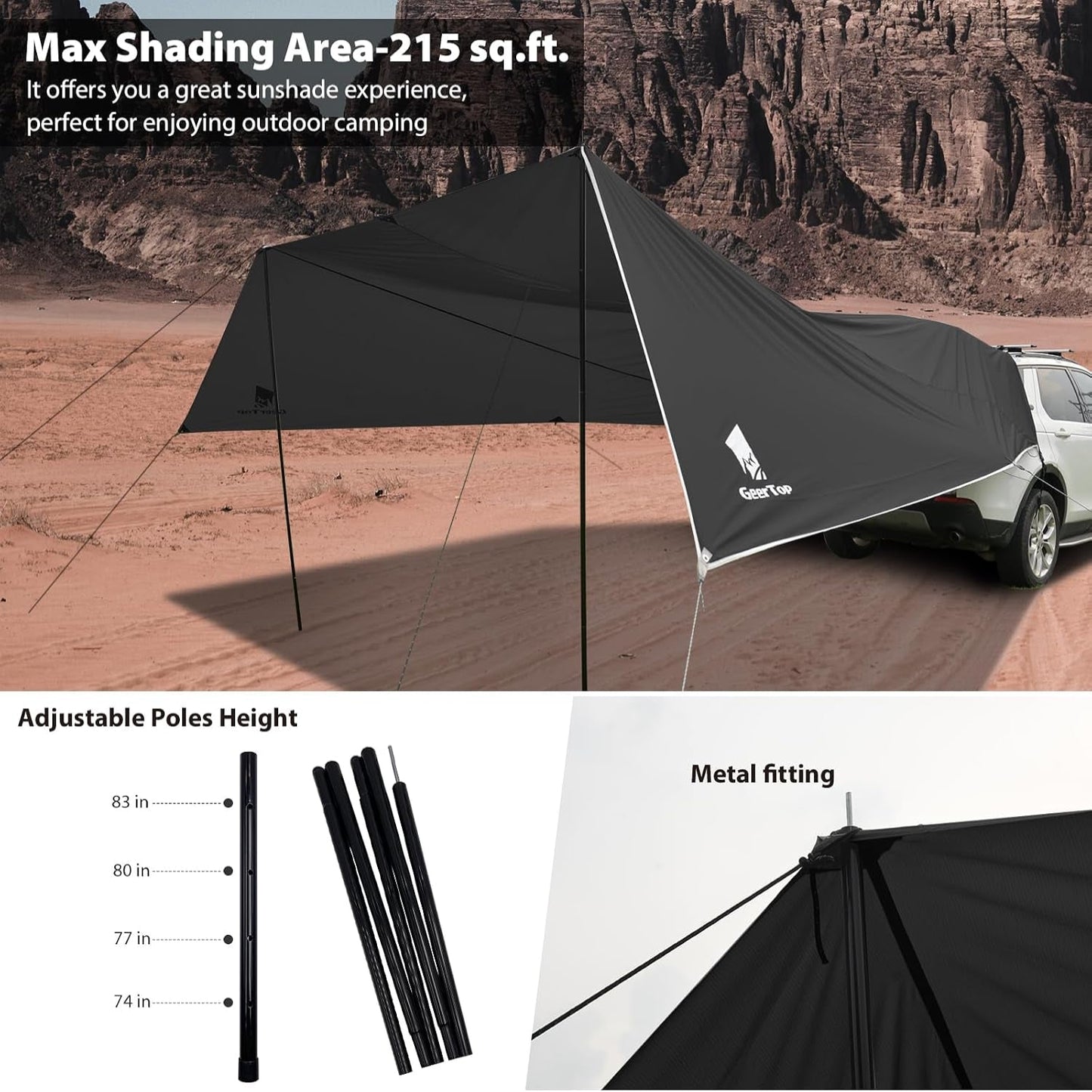 Car Tailgate Awning 19 X 16 FT, Waterproof Camping Shelter | Fits SUV, Truck, Van & Jeep, Easy Setup, UV Protection, Large Shade Coverage