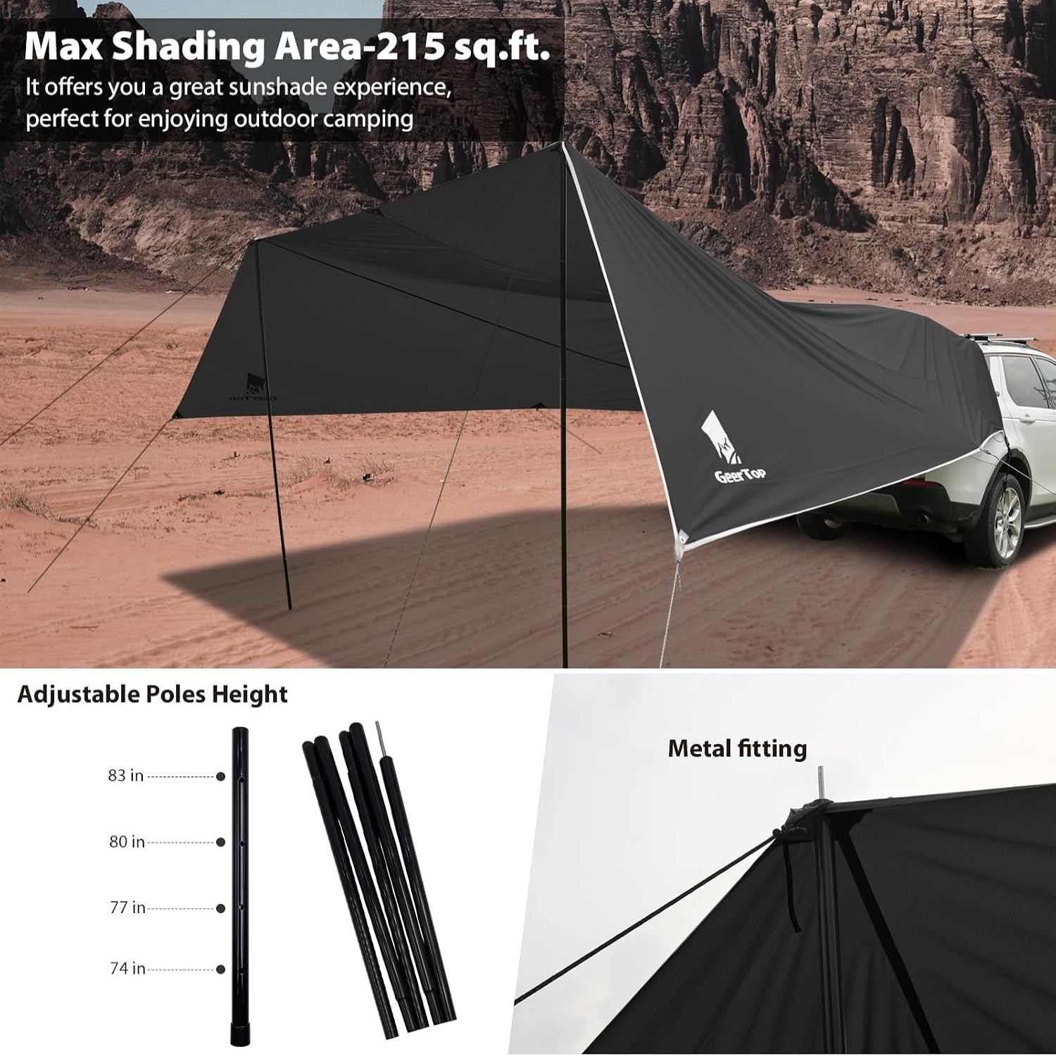 Car Tailgate Awning 19 X 16 FT, Waterproof Camping Shelter | Fits SUV, Truck, Van & Jeep, Easy Setup, UV Protection, Large Shade Coverage