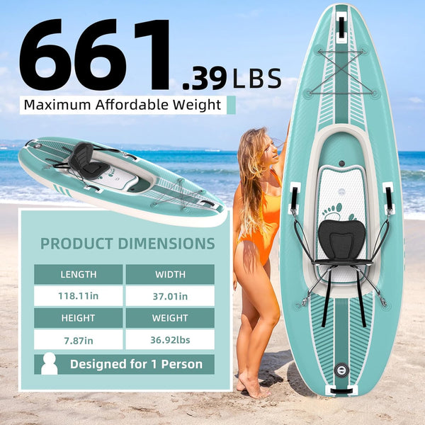 1-Person Inflatable Kayak with Drop-Stitch Floor, Lightweight, Portable, Durable Solo Kayak for Fishing, Touring, and Recreational Paddling, Blue (HIN Included)