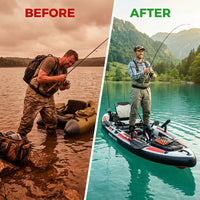 Inflatable Kayak with Pedal System, 12Ft Premium PVC Fishing Kayak, Portable & Lightweight with Rudder System, Aluminum Seat, and Accessories Included (HIN Included) — Before & After