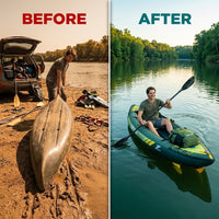 Inflatable Touring Kayak 1-Person & 2-Person with Waterproof Seat & Full Accessory Kit, Lightweight Recreational Kayak for Lake, River & Fishing — Before & After