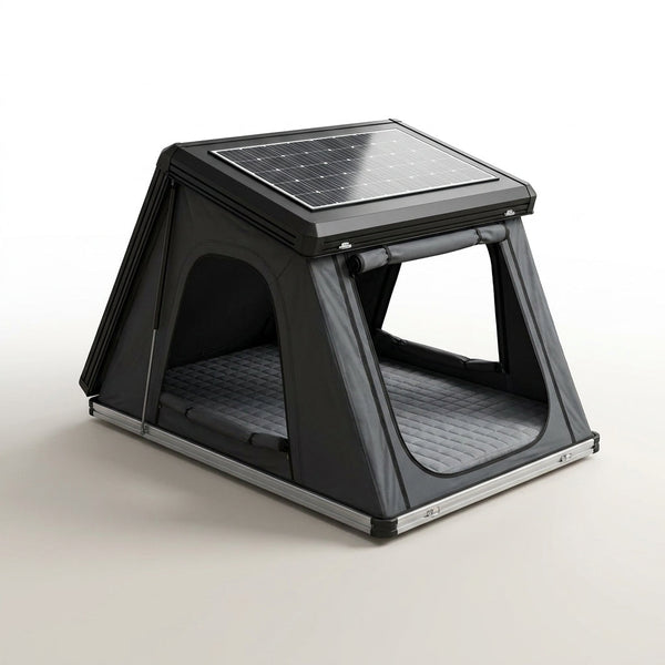 Rooftop Tent Hard Shell,Solar Panel Roof Top Tent Hardshell, Pop up Rooftop Camping for Jeep Truck Car SUV Van Wrangler. — Studio Shot