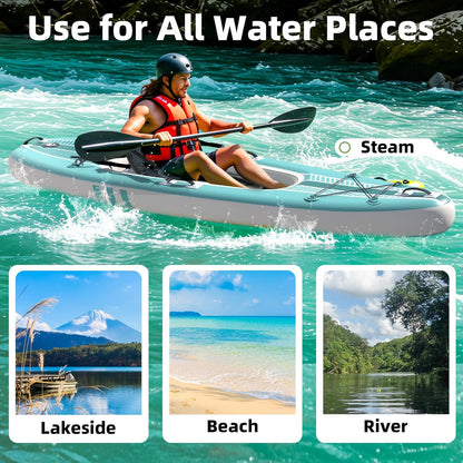 1-Person Inflatable Kayak with Drop-Stitch Floor, Lightweight, Portable, Durable Solo Kayak for Fishing, Touring, and Recreational Paddling, Blue (HIN Included)