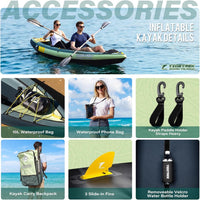Inflatable Touring Kayak 1-Person & 2-Person with Waterproof Seat & Full Accessory Kit, Lightweight Recreational Kayak for Lake, River & Fishing