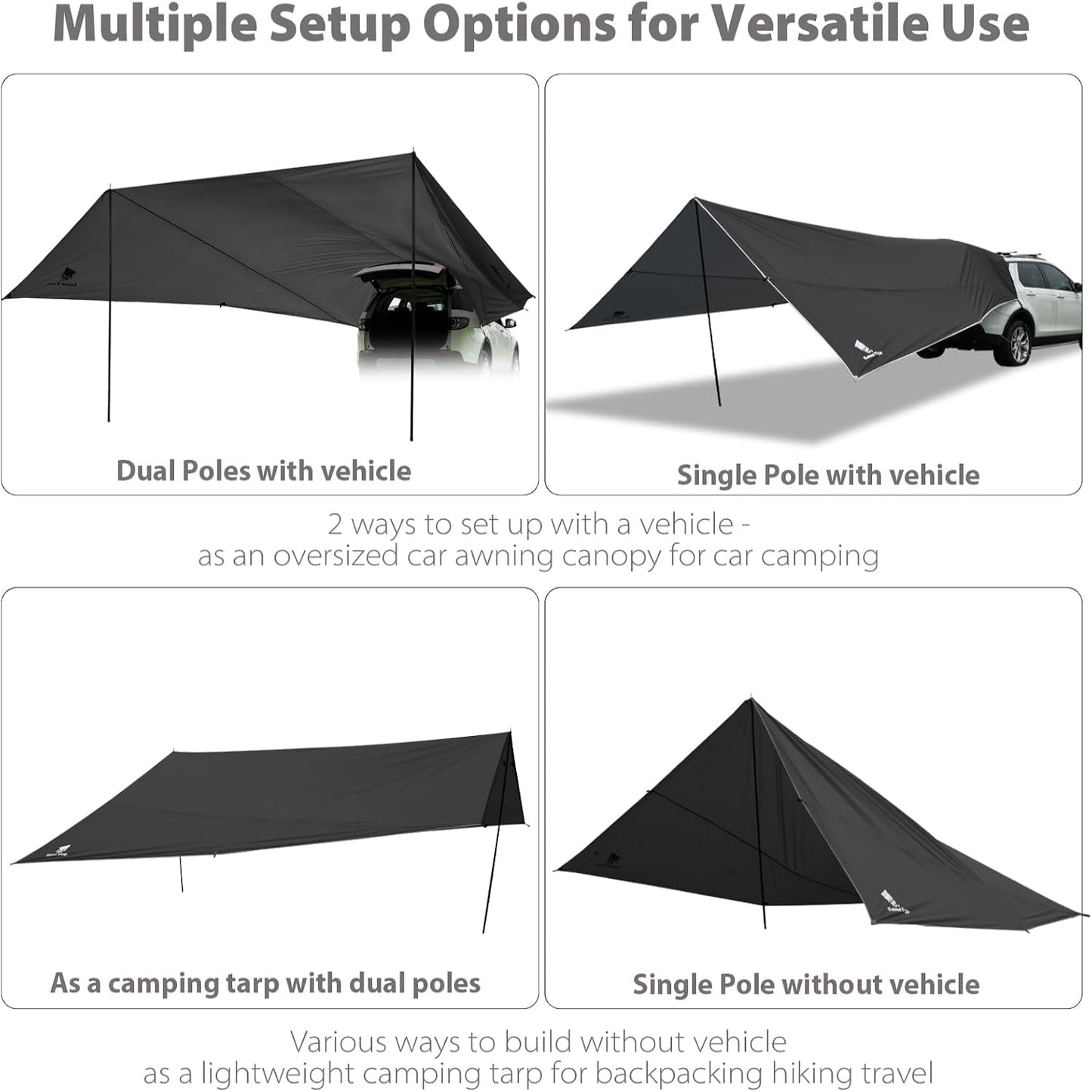 Car Tailgate Awning 19 X 16 FT, Waterproof Camping Shelter | Fits SUV, Truck, Van & Jeep, Easy Setup, UV Protection, Large Shade Coverage
