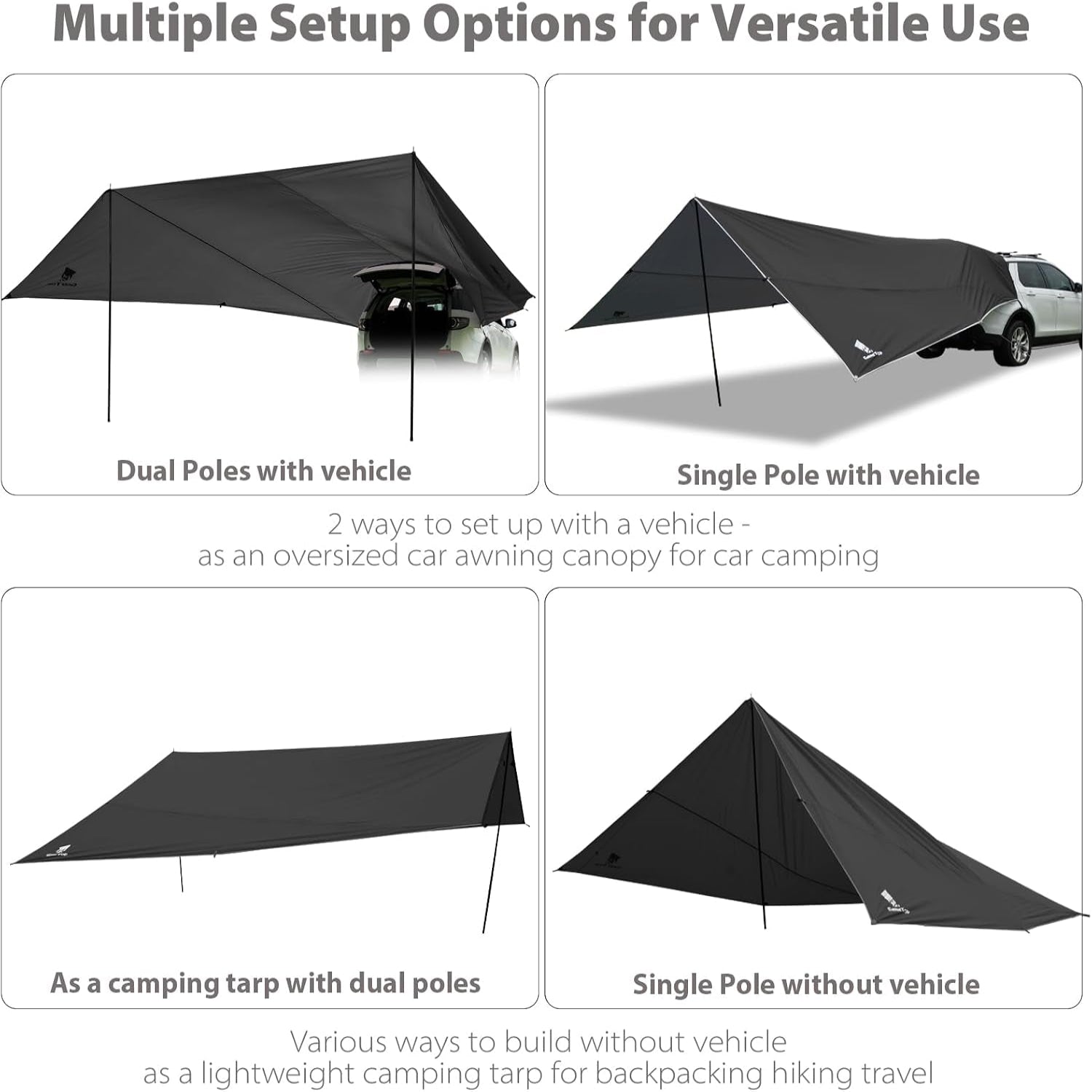 Car Tailgate Awning 19 X 16 FT, Waterproof Camping Shelter | Fits SUV, Truck, Van & Jeep, Easy Setup, UV Protection, Large Shade Coverage