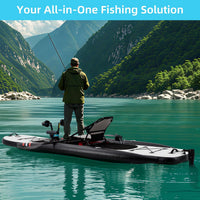 Inflatable Kayak with Pedal System, 12Ft Premium PVC Fishing Kayak, Portable & Lightweight with Rudder System, Aluminum Seat, and Accessories Included (HIN Included)