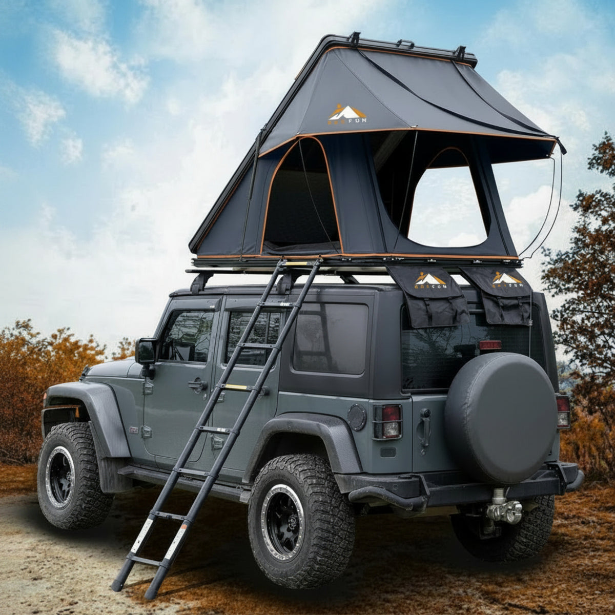 Adventurer Pro Rooftop Tent Hard Shell with Side Awning&Led Light Strip, 2-3 Person Roof Top Tent for 4 Season Camping, Aluminum Pop up Roof Tent for Truck Jeep SUV Van Trailer
